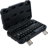 Behajtófej/dugókulcskészlet | 6,3 mm (1/4"), 10 mm (3/8"), 12,5 mm (1/2") | E-profil/T-profil (Torx) | 25 darabos