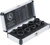 Spirálbites dugókulcskészlet /csavarkiszedő | 10 mm (3/8") / külső hatszögletű | 9 - 19 mm | 10 darabos