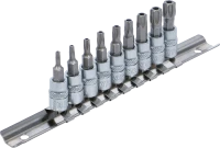 Behajtófej-készlet | 6,3 mm (1/4") | T-profil (Torx) T10 furattal - T50 | 9 darabos
