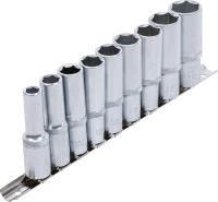 Dugókulcskészlet, hatszögletű, mély | 12,5 mm (1/2") | 10 - 24 mm | 9 darabos