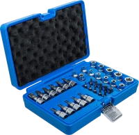 Behajtófej- és dugókulcsbetét-készlet | 10 mm (3/8") | T-profil (Torx) | 34 darabos