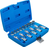 Behajtófej/dugókulcskészlet | 12,5 mm (1/2") | E-profil / T-profil (Torx) | 19 darabos