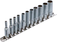 Dugókulcskészlet, tizenkétszögletű, mély | 6,3 mm (1/4") | 4 - 13 mm | 11 darabos