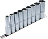Dugókulcskészlet, tizenkétszögletű, mély | 12,5 mm (1/2") | 10 - 24 mm | 9 darabos