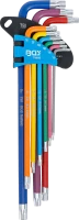 Derékszögű kulcs készlet | több színű | extra hosszú | T-profil (Torx) T10 - T50 | 9 darabos