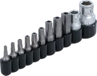 Behajtófej készlet | Külső hatszögletű 6,3 mm (1/4") / 10 mm (3/8") | T-profil (Torx) furattal | 11 darabos