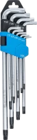 Derékszögű kulcs készlet | extra hosszú | T-profil (Torx) furattal T10 - T50 | 9 darabos