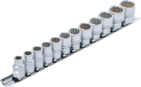 Dugókulcskészlet, tizenkétszögletű | 10 mm (3/8") | 8 - 19 mm | 12 darabos