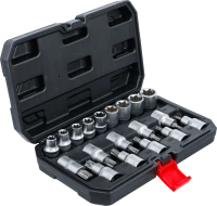 Behajtófej-/dugókulcskészlet | belső hatszögletű 12,5 mm (1/2") | T-profil (Torx) / E-profil | 19 darabos