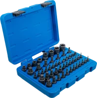 Behajtófej- és dugókulcs-készlet | E-profil / T-profil (Torx) / T-profil (Torx) furattal / TP-profil (Torx plus) | 52 darabos
