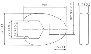 Hahnenfußschlüssel | Antrieb Innenvierkant 12,5 mm (1/2") | SW 22 mm 