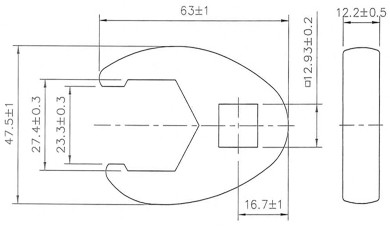 Plochý otevřený klíč | 12,5 mm (1/2") | 27 mm 