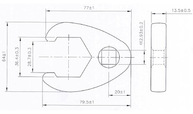 Chave pé de corvo | Entrada de quadrado interno de 12,5 mm (1/2") | 36 mm 