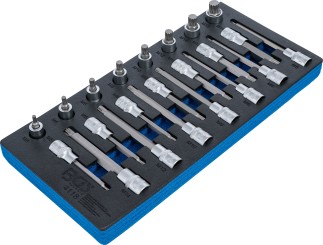 Inserção para carrinho de ferramentas 1/3: Conjunto de encaixes para pontas | Entrada de quadrado interno de 12,5 mm (1/2") | Dente interno polivalente (para XZN) | 22 peças 