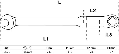 Doppelgelenk-Ratschenring-Maulschlüssel | abwinkelbar | SW 11 mm 