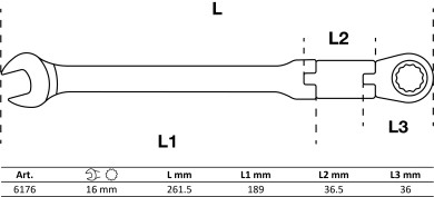 Zaporni viljuškasti ključ sa dvostrukim zglobom | podesiv | 16 mm 