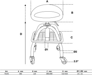 Werkstattstuhl | mit 4 Rollen | höhenverstellbar | 540 - 680 mm 