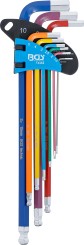 Vinkelnyckel-sats | Multicolour | extra lång | Inre sexkant, Inre sexkant med kulhuvud 1,5 - 10 mm | 9 delar 