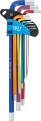 Vinkelnyckel-sats | Multicolour | extra lång | Inre sexkant 1,5 - 10 mm | 9 delar 