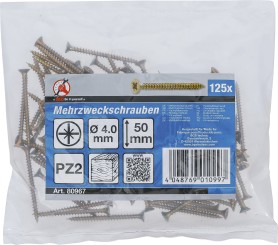 Mehrzweckschrauben | Kreuzschlitz PZ2 | 4,0 x 50 mm | 125 Stück 