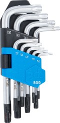 Set kutnih steznih ključeva | kratki | T-profil (za Torx) s provrtom T10 - T50 | 9-dijelni 