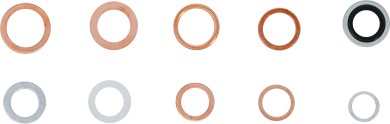 Zestaw pierścieni uszczelniających | miedź, aluminium, nylon | 250 szt. 