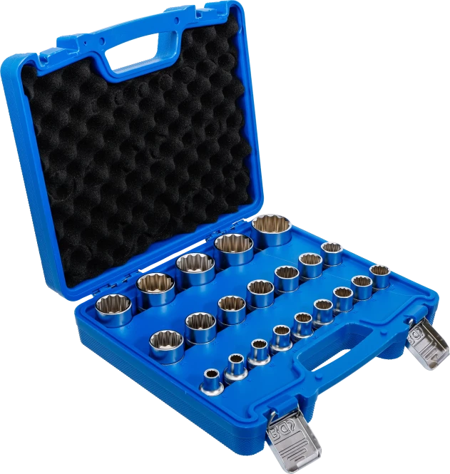 Conjunto de encaixes para chave de caixa bihexagonais | Entrada de quadrado interno de 12,5 mm (1/2") | 8 - 36 mm | 21 peças 