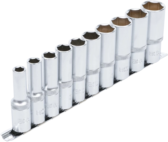 Conjunto de encaixes para chave de caixa sextavados, profundos | Entrada de quadrado interno de 12,5 mm (1/2") | Tamanhos em polegadas | 10 peças 