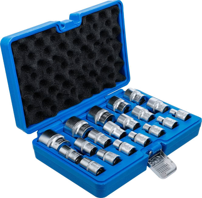 Conjunto de encaixes para chave de caixa, sextavados | Entrada de quadrado interno de 12,5 mm (1/2") | 8 - 32 mm | 19 peças 