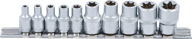 Conjunto de encaixes para chave de caixa perfil em E | Entrada de quadrado interno de 6,3 mm (1/4") / 10 mm (3/8") | E4 - E16 | 10 peças 