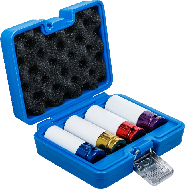 Conjunto de encaixes de impacto com proteção | Entrada de quadrado interno de 12,5 mm (1/2") | 17 / 19 / 21 / 22 mm | 4 peças 