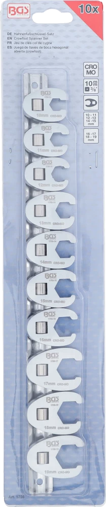 Hollanderkulcs készlet | 10 mm (3/8") | 10 - 19 mm | 10 darabos