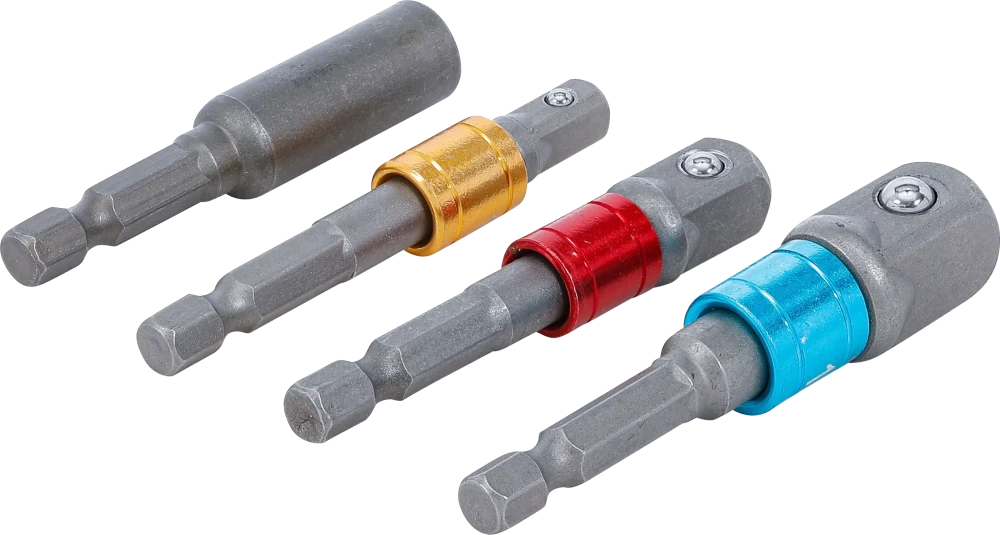 Adapterkészlet fúrógépekhez | színes | Külső hatszögletű kulcsnyílású hajtás 6,3 mm (1/4") | 6,3 mm (1/4"), 10 mm (3/8"), 12,5 mm (1/2"), Belső hatszögletű 6,3 mm (1/4") | 4 darabos