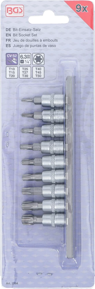Behajtófej-készlet | 6,3 mm (1/4") | T-profil (Torx) T10 - T50 | 9 darabos