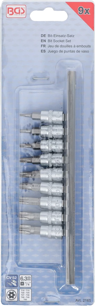 Behajtófej-készlet | 6,3 mm (1/4") | T-profil (Torx) T10 furattal - T50 | 9 darabos