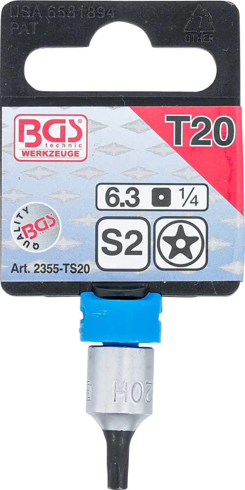 Behajtófej | 6,3 mm (1/4") | TS-profil (Torx Plus) TS20 furattal