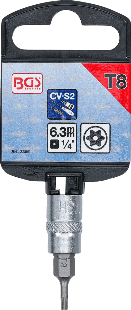 Behajtófej | 6,3 mm (1/4") | T-profil (Torx) T8 furattal