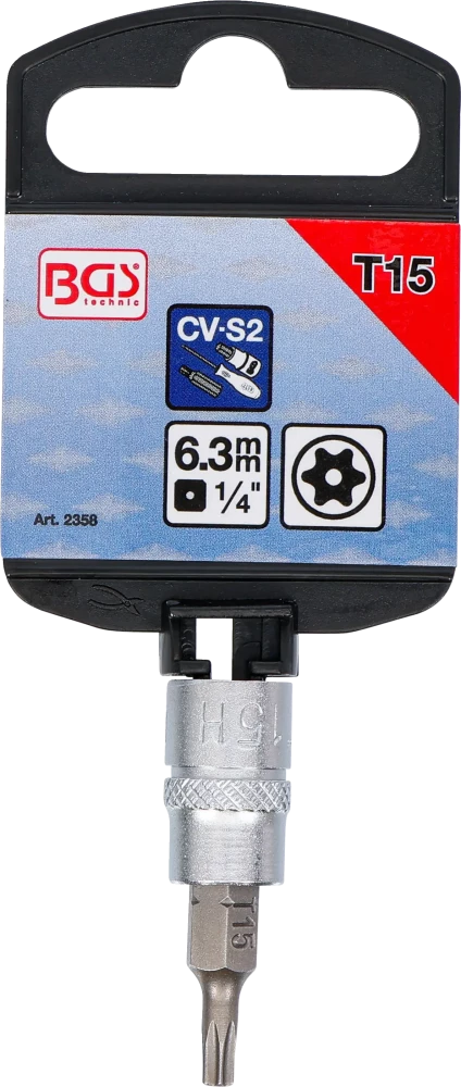 Behajtófej | 6,3 mm (1/4") | T-profil (Torx) T15 furattal