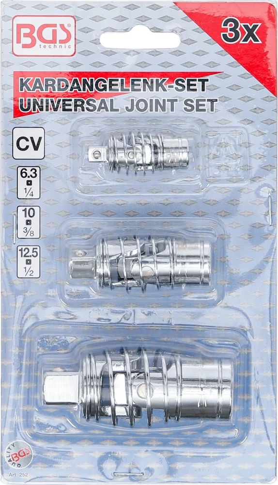 Kardáncsukló készlet | rugóval | 6,3 mm (1/4") / 10 mm (3/8") / 12,5 mm (1/2") | 3 darabos