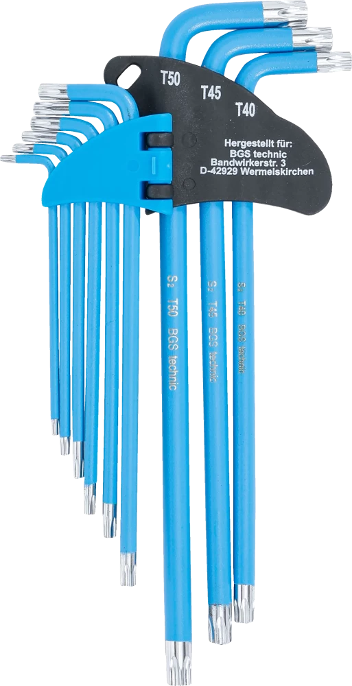 Derékszögű kulcs készlet | T-profil (Torx) / T-profil (Torx) T10 furattal - T50 | 9 darabos