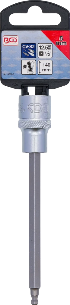 Behajtófej | Hossz 140 mm | 12,5 mm (1/2") | Belső hatszögletű gömbfejes 5 mm