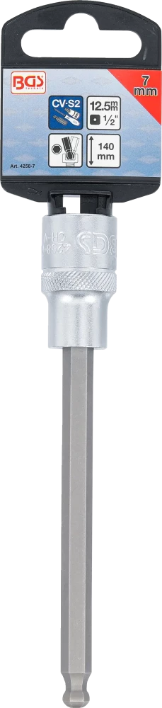 Behajtófej | Hossz 140 mm | 12,5 mm (1/2") | Belső hatszögletű gömbfejes 7 mm