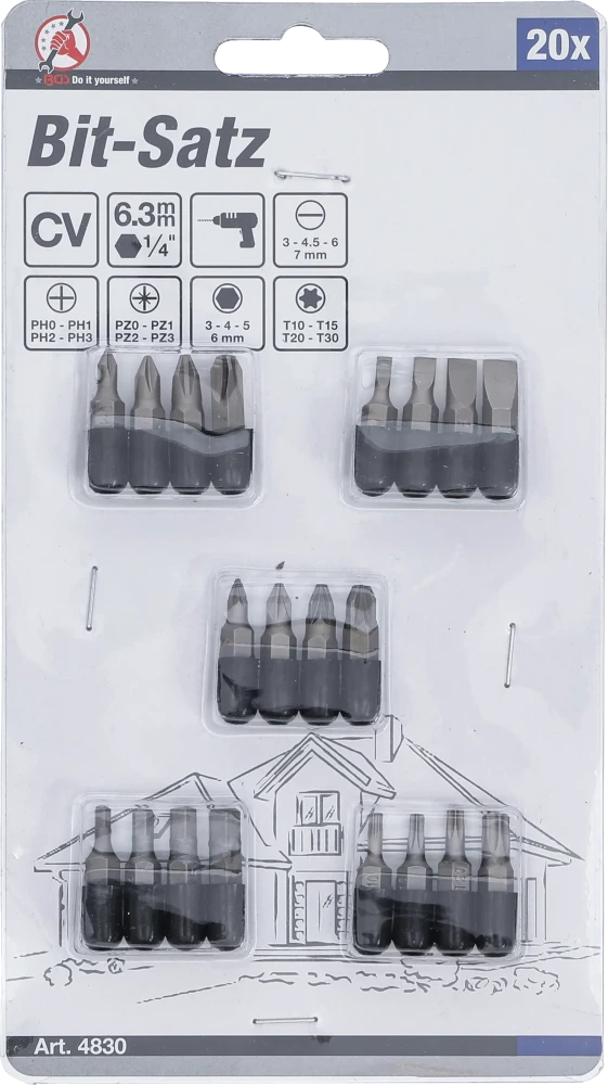 Behajtófej készlet | külső hatszögletű 6,3 mm (1/4") | 20 darabos