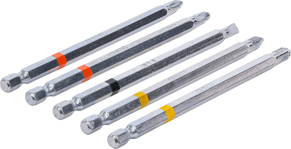 Behajtófej készlet | Külső hatszögletű behajtófej 6,3 mm (1/4") | Csillag PH, csillag PZ, lapos | 110 mm hosszú | 5 darabos