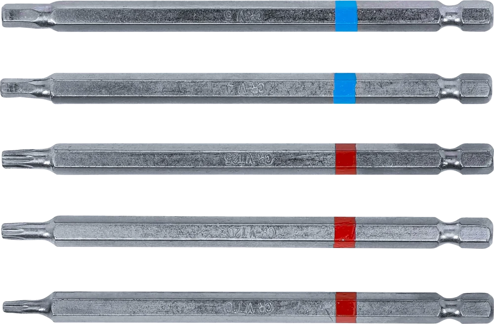 Behajtófej készlet | Külső hatszögletű behajtófej 6,3 mm (1/4") | Belső hatszögletű, T-profil (Torx) | 110 mm hosszú | 5 darabos