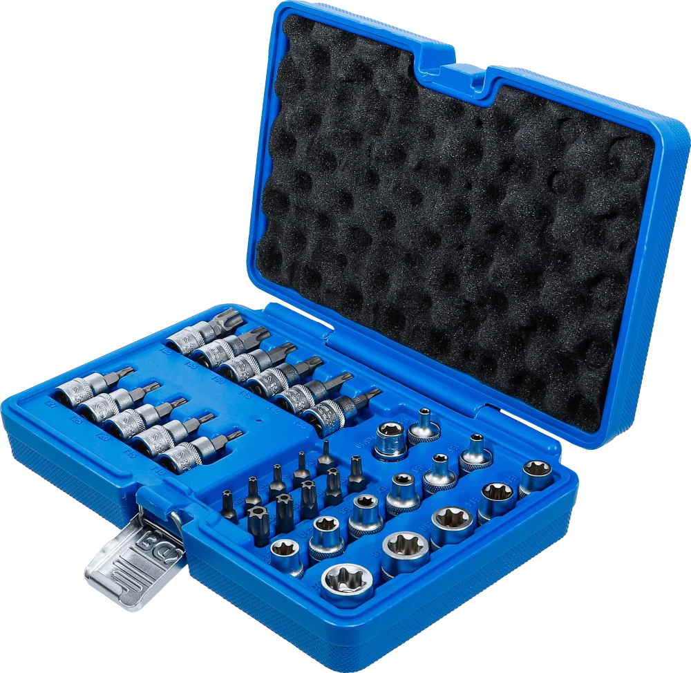 Behajtófej- és dugókulcsbetét-készlet | 10 mm (3/8") | T-profil (Torx) | 34 darabos
