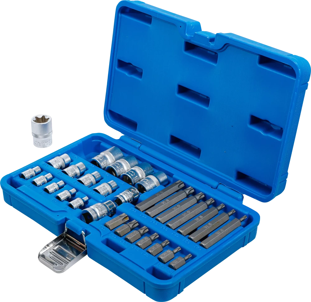 Behajtófej- és dugókulcskészlet | E-profil / T-profil (Torx) | 30 darabos