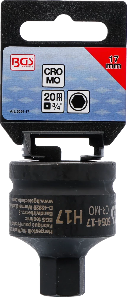 Levegős dugókulcs | Hossz 55 mm | 20 mm (3/4") | Belső hatszögletű 17 mm