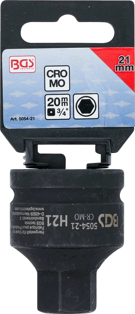 Levegős dugókulcs | Hossz 55 mm | 20 mm (3/4") | Belső hatszögletű 21 mm
