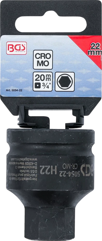 Levegős dugókulcs | Hossz 55 mm | 20 mm (3/4") | Belső hatszögletű 22 mm